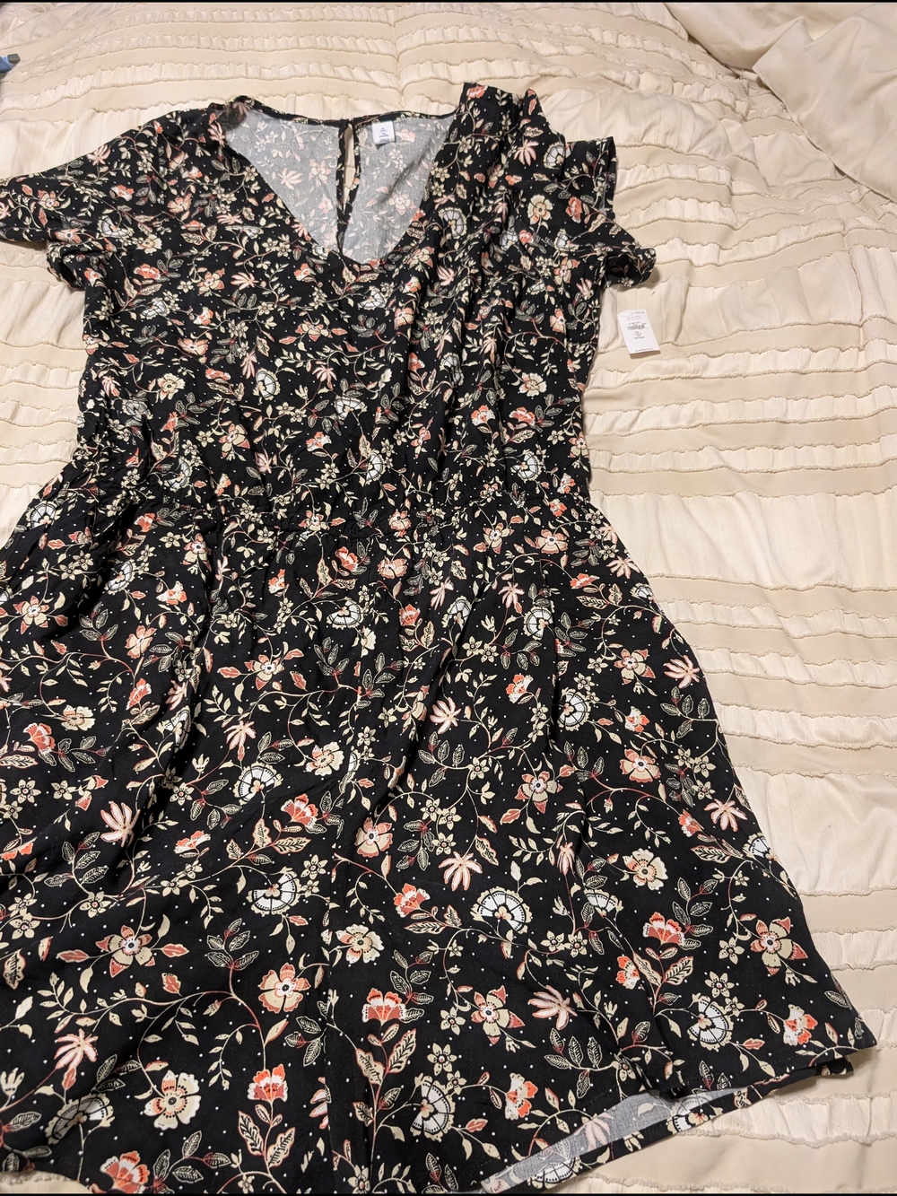 Old Navy Black Floral Short-Sleeve Romper